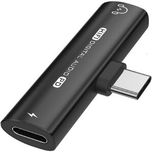 INF USB-C til 3,5 mm adapter til hovedtelefoner og oplader Sort