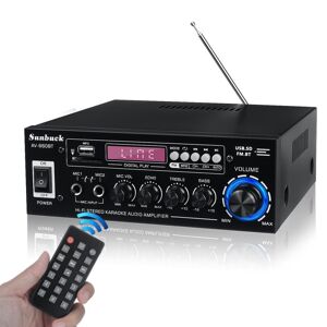 Sunbuck 12V 1200W digital stereoforstærker Bluetooth HiFi lydeffektforstærker FM effektforstærker 2-kanals forstærker, sort