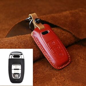 Shoppo Marte For Audi Series Car Cowhide Leather Key Protective Cover Key Case, B Version 2011-2018 (Red)