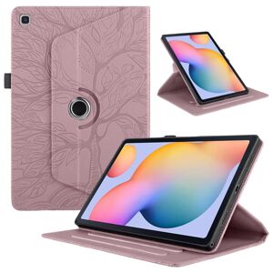 shopseez Samsung Galaxy Tab S6 Lite P610 Tree Life præget rotation Lær Smart Tablet Taske (Rosaguld)