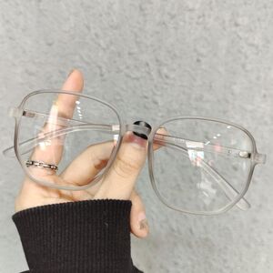 My Store Literary Retro Anti-Blue Light Glasses Frame Light Polygonal Frame Flat Lens Eyeglass(Matte Gray)