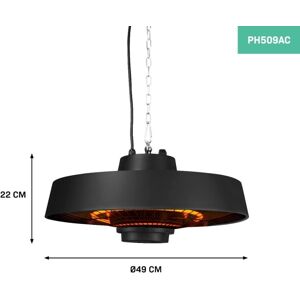 VONROC Terrassevarmer Vulcano 2000W - Hængende - Sort - Kulstofelement - med fjernbetjening, timer og 2 varmeniveauer