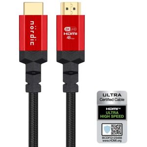 NÖRDIC CERTIFIED CABLES  Certificeret 3m Ultra High Speed ​​HDMI 2.1 4K 8K 60Hz 120Hz 48 Gbps Dynamic HDR eARC VRR nylon flettet kabel forgyldt