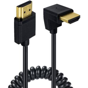 JUNSUNMAY 4K 60Hz HDMI Male to Male HDMI 2.0V Elbow Head Spring Cable, Length:1.2m(Down)