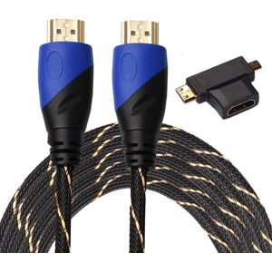 Shoppo Marte 5m HDMI 1.4 Version 1080P Woven Net Line Blue Black Head HDMI Male to HDMI Male Audio Video Connector Cable with Mini HDMI & Micro HDMI & HDMI 3 in 1