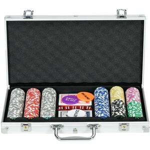 Rootz Living Rootz Casino Tilbehør - Chips Poker Sæt - Chips Poker Chip Case - Inklusiv måtte - 300 Chips - 2 sæt kort - Sølv - 38,5 cm x 23 cm x 6,5 cm