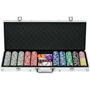 Rootz Living Rootz Casino Tilbehør - Chips Poker Sæt - Chips Poker Chip Etui - Inklusiv måtte - 500 Chips - Sæt til 9-10 spillere - Sølv - 56L x 23,5W x 6,5H cm