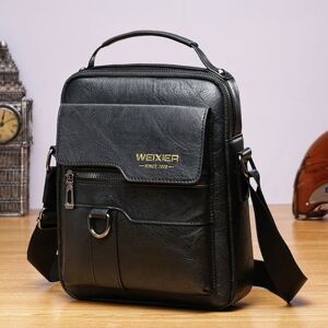 WEIXIER 8642 Men Business Retro PU Leather Handbag Crossbody Bag (Black)