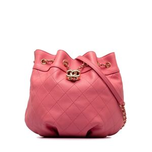 Pre-owned Chanel Small Quilted Calfskin Bucket Bag Pink