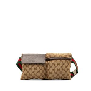 Pre-owned Gucci GG Canvas Web Double Pocket Belt Bag Brown