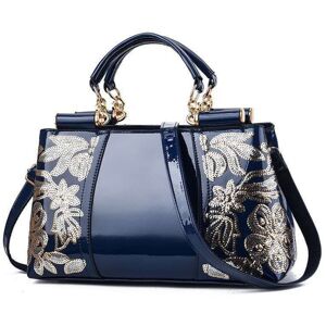 Shoppo Marte Ladies Single Sided Embroidered Shiny Leather Handbag(Blue)