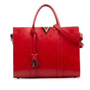 Pre-owned Louis Vuitton Monogram Cuir Plume Very Tote MM Red