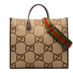 Pre-owned Gucci Jumbo GG Canvas Web Convertible Tote Brown