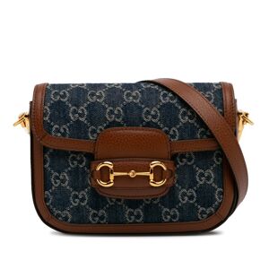 Pre-owned Gucci Mini GG Denim Horsebit 1955 Satchel Blue