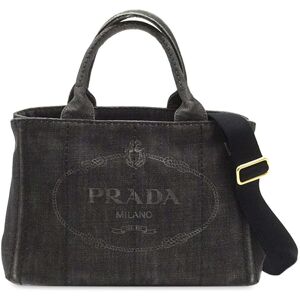 Pre-owned Prada Canapa Logo Denim Satchel Black