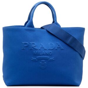 Pre-owned Prada Medium Canvas Logo Drill Satchel Blue