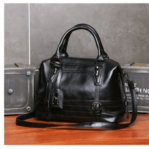 shopnbutik Ladies Casual Handbag Soft-faced Solid Color One-shoulder Diagonal Large Bag(Black)