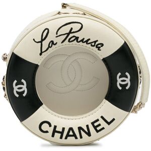 Pre-owned Chanel La Pausa Coco Lifesaver Round Bag White