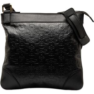 Pre-owned Gucci Embossed Leather Horsebit Crossbody Bag Black