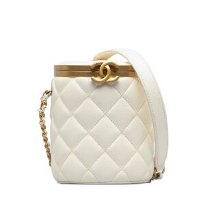 Pre-owned Chanel Small Quilted Lambskin Crown Box Bag White