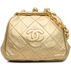 Pre-owned Chanel CC Lambskin Kiss Lock Frame Bag Gold