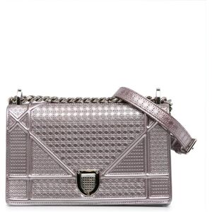 Christian Dior Pre-owned Dior Patent Microcannage Diorama Crossbody Bag Silver