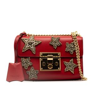 Pre-owned Gucci Padlock Crystal Embellished Crossbody Bag Red