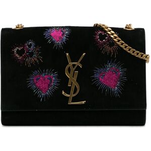 Pre-owned Saint Laurent Small Suede Monogram Kate Heart Firework Crossbody Black