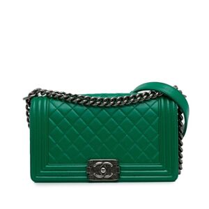 Pre-owned Chanel Medium Lambskin Boy Flap Bag Green