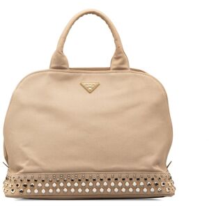 Pre-owned Prada Canapa Studded Dome Shopping Tote Brown