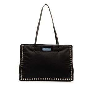 Pre-owned Prada Tessuto Studded Etiquette Tote Black