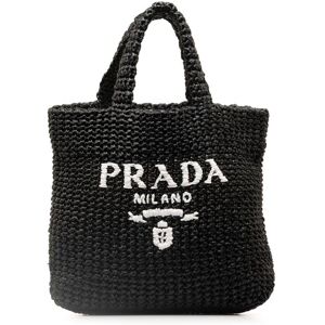 Pre-owned Prada Small Raffia Logo Tote Black