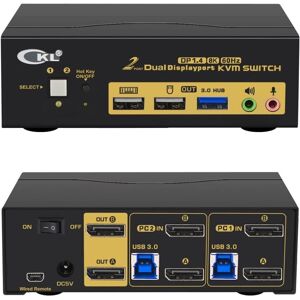 Nördic KVM-switch 2 til 2 DisplayPort til DisplayPort, 8K30Hz 4K144Hz, 3x USB-A, 2x 3,5 mm AUX