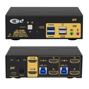 Nördic KVM 2x2 HDMI Switch Dual Monitor HDMI2.1 8K60Hz 4K144Hz 4:4:4 med 2x3.5mm og 4xUSB-A