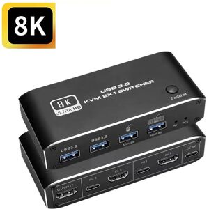 NÖRDIC HDMI 2.1 8K60Hz KVM-switch 2 til 1 HDCP2.3 HDR10 med 4XUSB-A-udgang