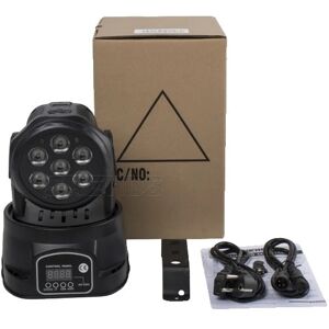 SupplySwap Mini LED Moving Head Belysning, RGBWA+UV Vask, 14 Kanaler, 7x18, EU-stik