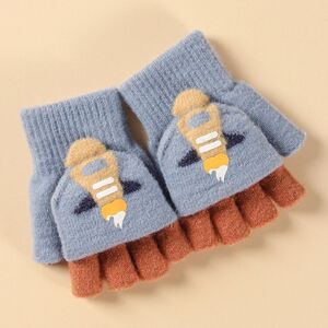 My Store 1 Pair Warm Lovely Flip Semi -Finger Plush Knitting Wool Student Gloves(Sky Blue)