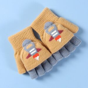 My Store 1 Pair Warm Lovely Flip Semi -Finger Plush Knitting Wool Student Gloves(Orange Yellow)