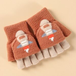 My Store 1 Pair Warm Lovely Flip Semi -Finger Plush Knitting Wool Student Gloves(Coffee)