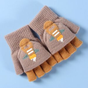 My Store 1 Pair Warm Lovely Flip Semi -Finger Plush Knitting Wool Student Gloves(Light brown)