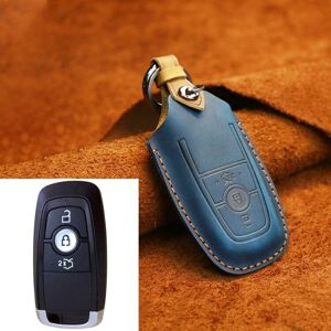 Shoppo Marte For Ford Car Cowhide Leather Key Protective Cover Key Case, Three Keys Version (Blue)