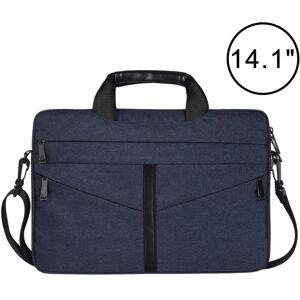 Shoppo Marte 14.1 inch Breathable Wear-resistant Fashion Business Shoulder Handheld Zipper Laptop Bag with Shoulder Strap (Navy Blue)