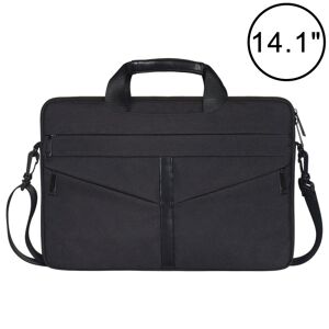 Shoppo Marte 14.1 inch Breathable Wear-resistant Fashion Business Shoulder Handheld Zipper Laptop Bag with Shoulder Strap (Black)