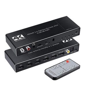 NÖRDIC HDMI Switch 4 på 2 med lyd emhætte og ARC, i 4Kx2K 60Hz, HDCP 2.2, 5.1 surround, Metal