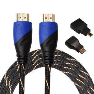 Shoppo Marte 3m HDMI 1.4 Version 1080P Woven Net Line Blue Black Head HDMI Male to HDMI Male Audio Video Connector Adapter Cable with Mini HDMI & Micro HDMI Adapte