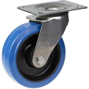 Parnells 160mm stainless steel swivel castor with blue elastic rubber on nylon centre whe