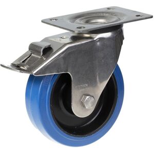 Parnells 160mm stainless steel swivel/brake castor with blue elastic rubber on nylon cent