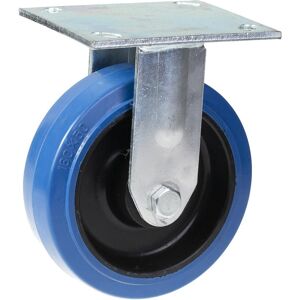 Parnells 125mm fixed castor with blue elastic rubber on nylon centre wheel