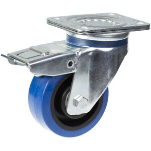 Parnells 125mm swivel/brake castor with blue elastic rubber on nylon centre wheel