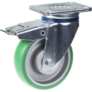 Parnells 160mm swivel/brake castor with green convex elastic polyurethane on cast iron ce